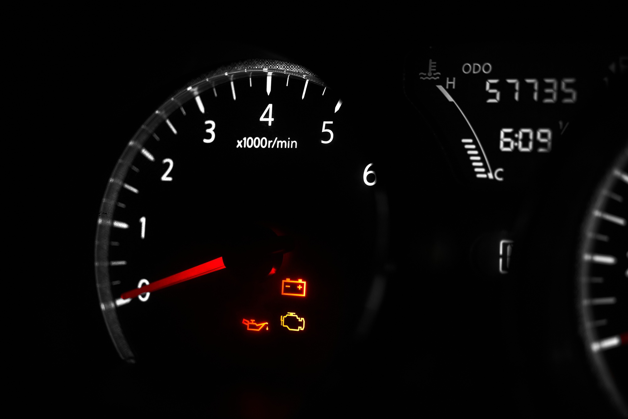 The car dashboard with a speedometer